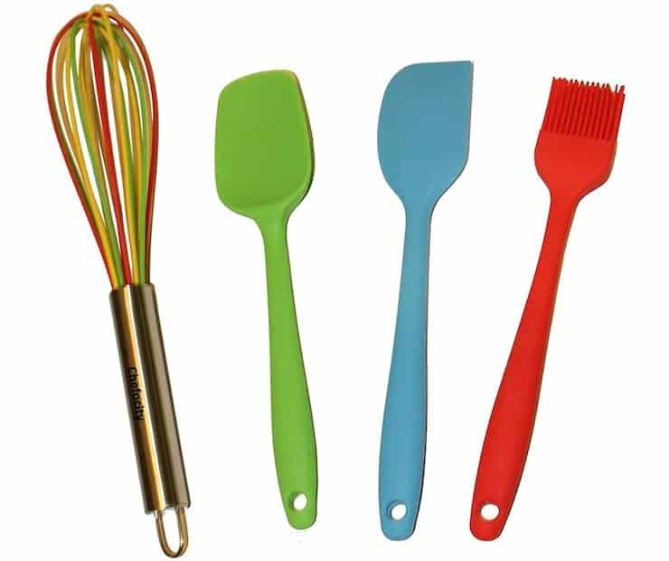 colorful whisk and spatulas