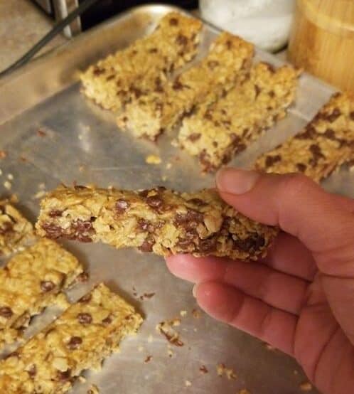 Granola bars on a pan