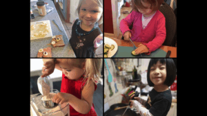 young children helpers in the kitchen