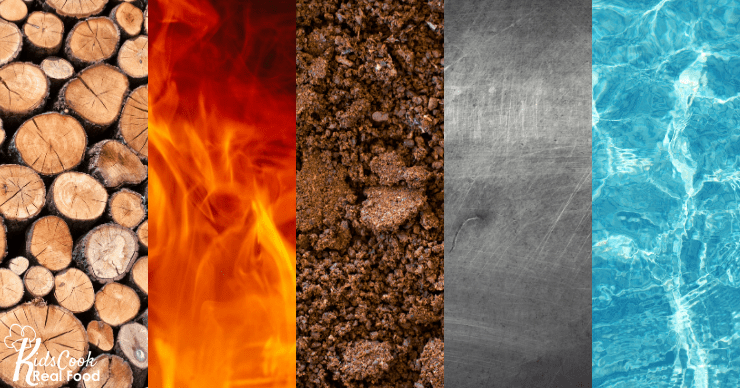 5 elements: wood, fire, earth, metal and water