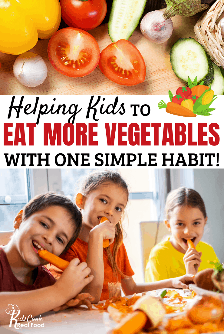 Kids smiling while eating carrots - Helping kids to eat more vegetables with one simple habit