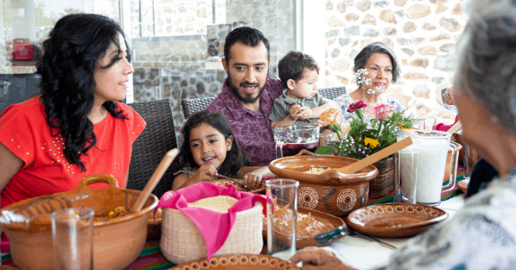 Family eating dinner together