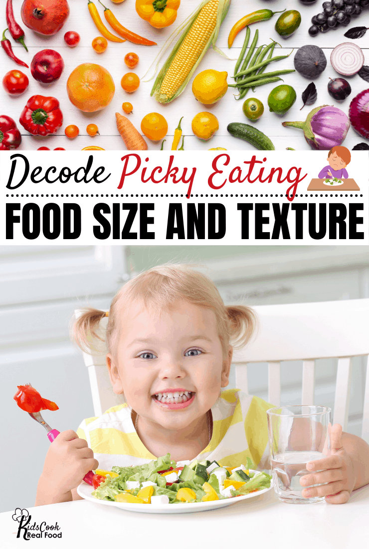 Decode Picky Eating: Food size and texture. Toddler girl happily eating salad. 