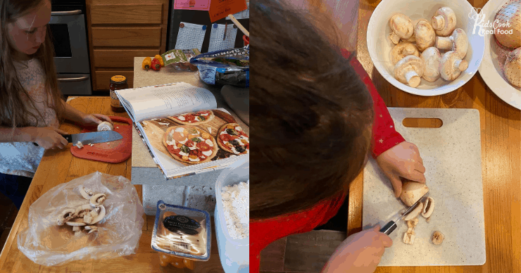 Kids chopping mushrooms
