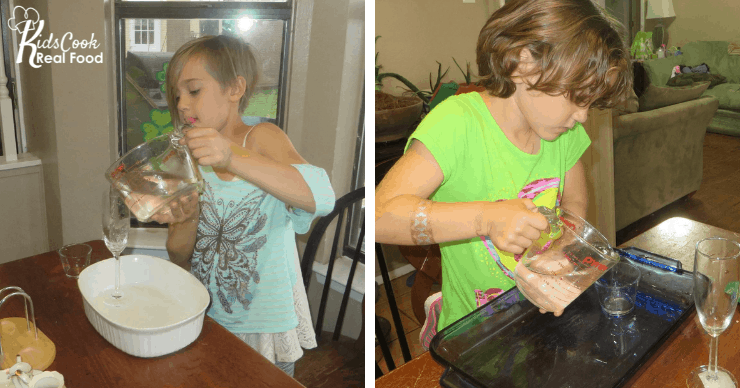 girls pouring water learning to cook