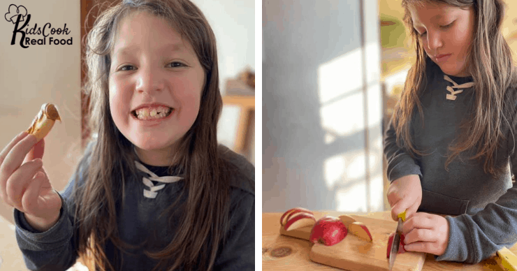 Girl slicing apples