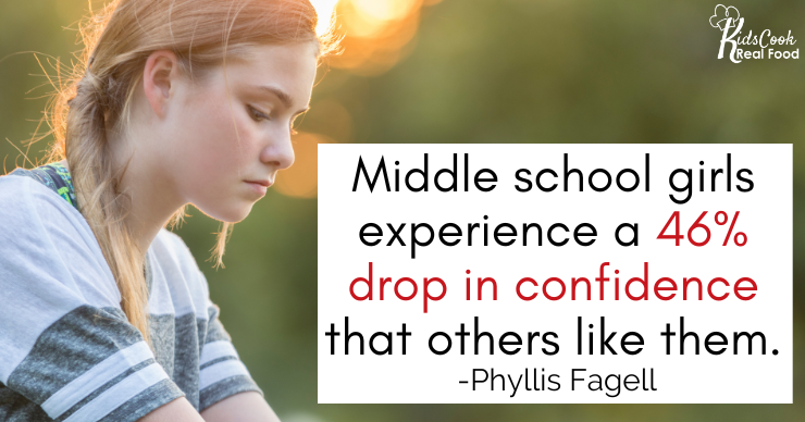 Girls experience a 46% drop in confidence that other people like them in middle school. -Phyllis Fagell