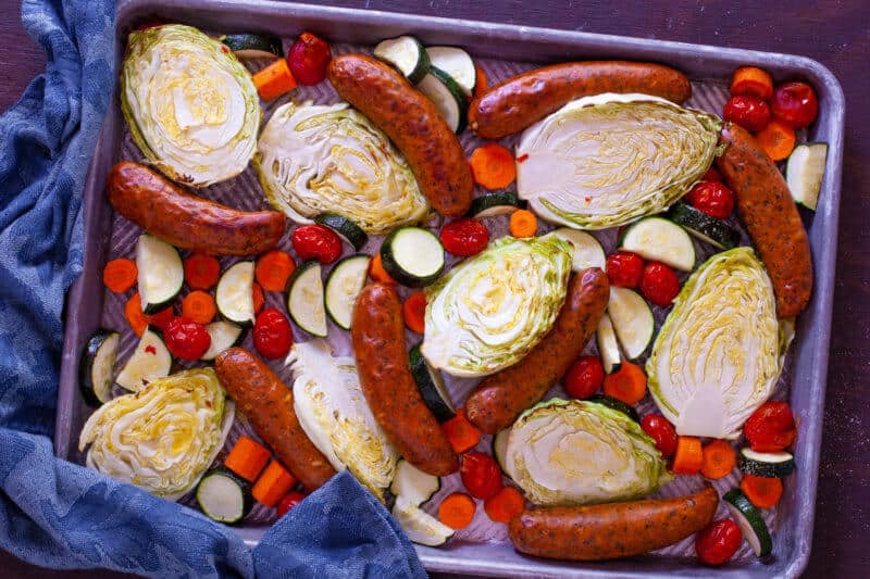 chicken sausage and cabbage sheet pan meal