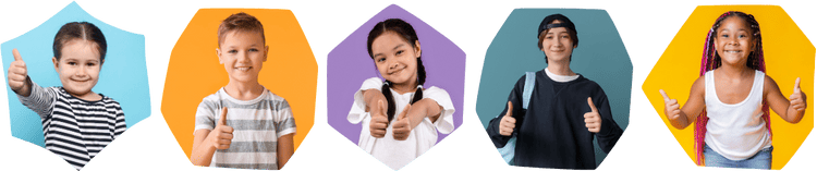 kids on colorful backgrounds giving thumbs up