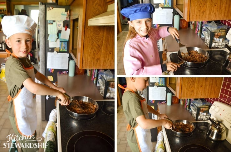 Kids making sheet pan tacos