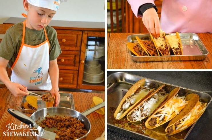 boy making sheet pan taco recipe