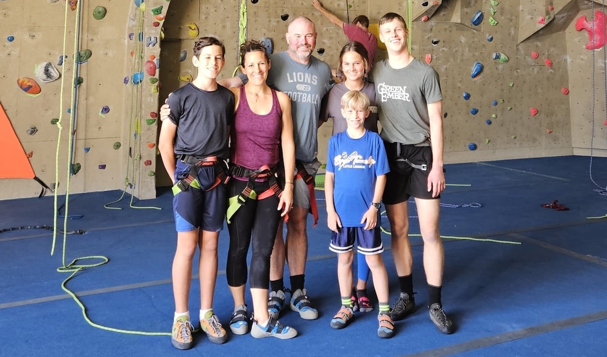 Katie Kimball family rock climbing
