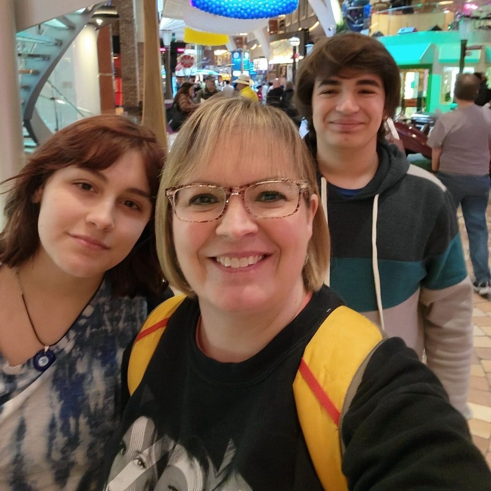 A mother out for the day with her two teenagers