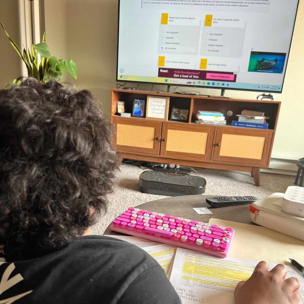 Teenager at the computer researching careers